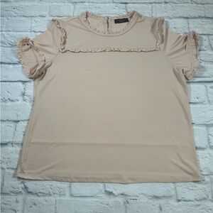 Grace Blush Color Ruffled Collar Blouse w/ Stretch. Size L. Romantic. Feminine